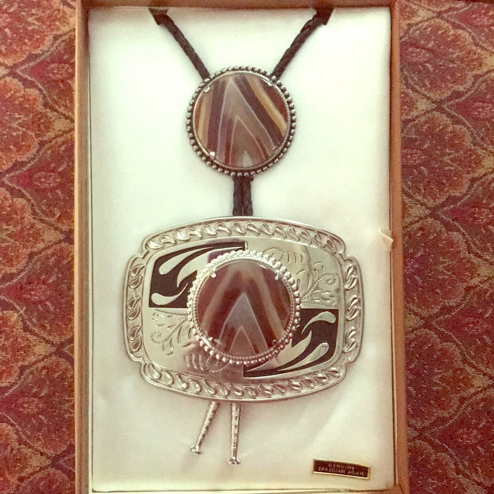 GENUINE Brazilian Agate stone, tie and belt buckle